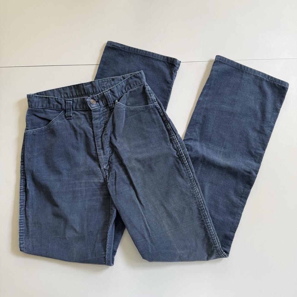 Vintage Funny Girls Corduroy Pants Dusty Blue 1970s - 80s Straight Cords Size 6